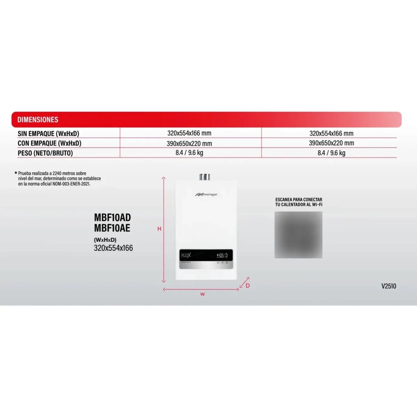 Boiler Mirage Mbf10a - d/e Gas Y Eléctrico Wifi Inverter Blanco - Econosol