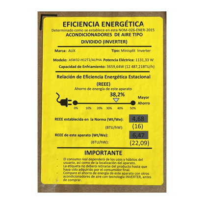 Minisplit Aux Inverter Alpha Wifi 1ton Frio/calor 80% Ahorro