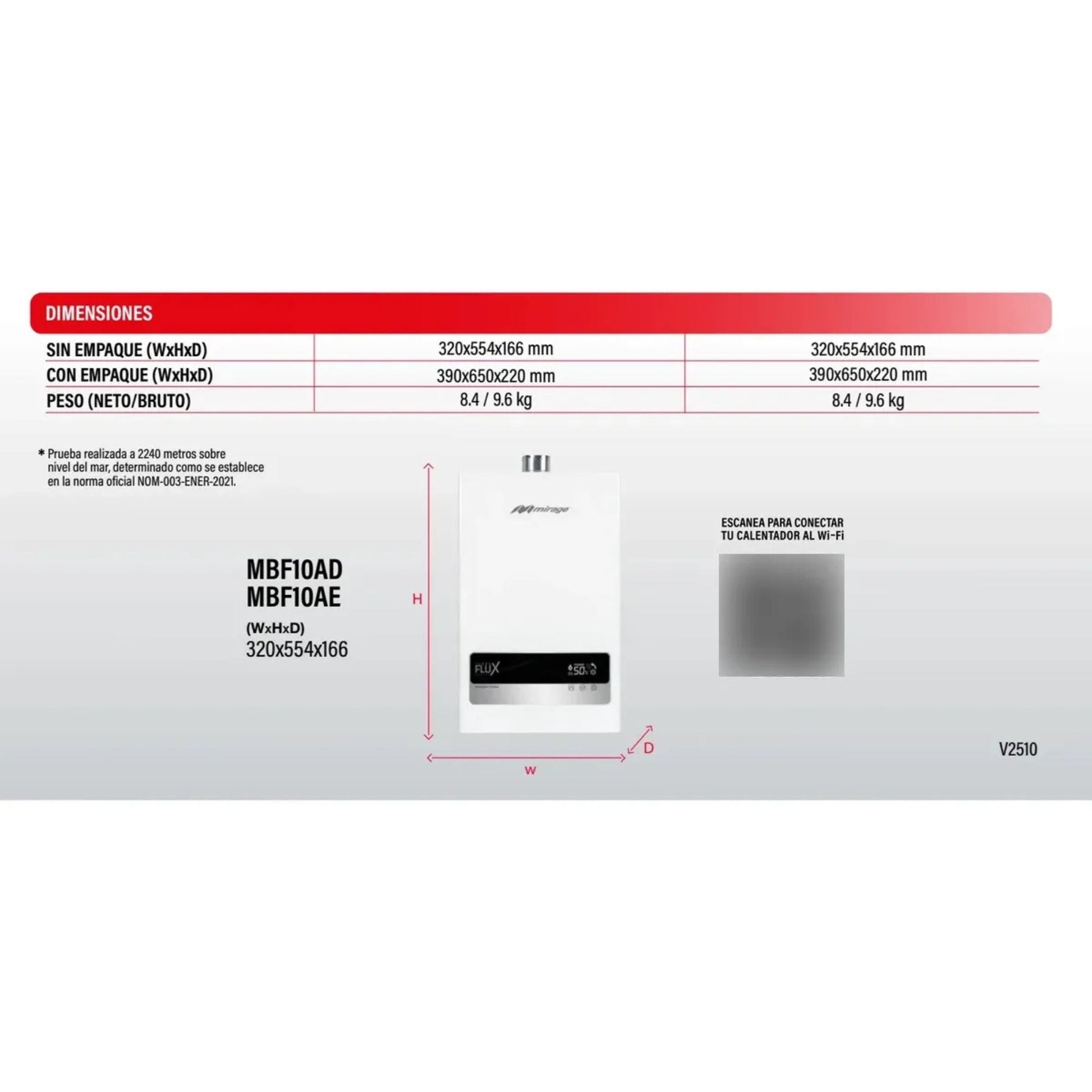 Boiler Mirage Mbf10a - d/e Gas Y Eléctrico Wifi Inverter Blanco - Econosol