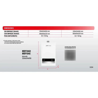 Boiler Mirage Mbf10a - d/e Gas Y Eléctrico Wifi Inverter Blanco - Econosol