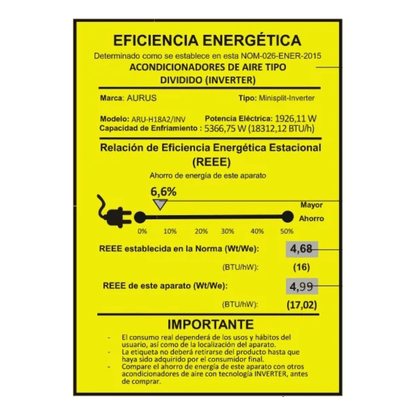 Minisplit Aurus Inverter 1.5 Ton 220v Wifi Frio/calor Gasr32 - Econosol