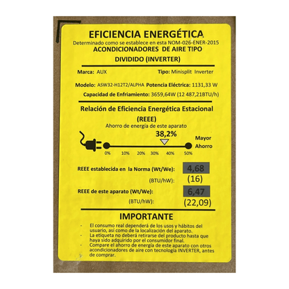 Minisplit Aux Inverter Alpha Wifi 1ton Frio/calor 80% Ahorro - Econosol
